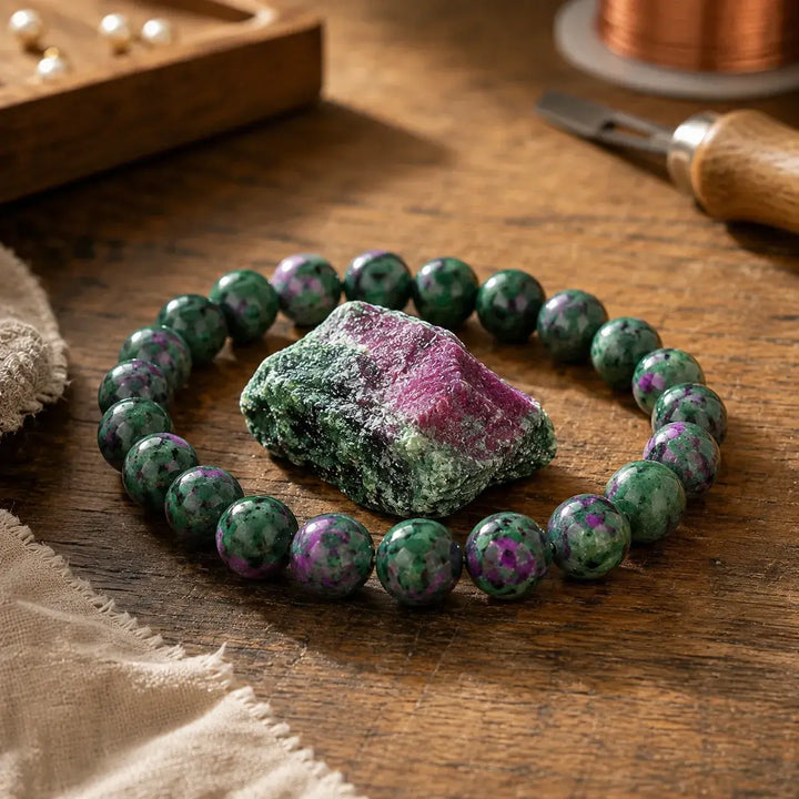 Epidote beaded bracelet - healing crystal jewelry for growth