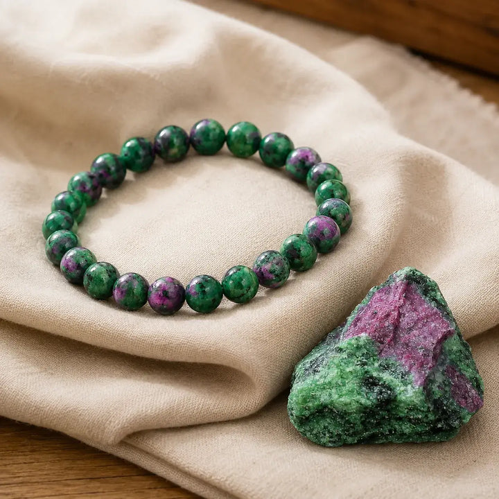 Epidote bracelet stacked as a complete healing crystal set
