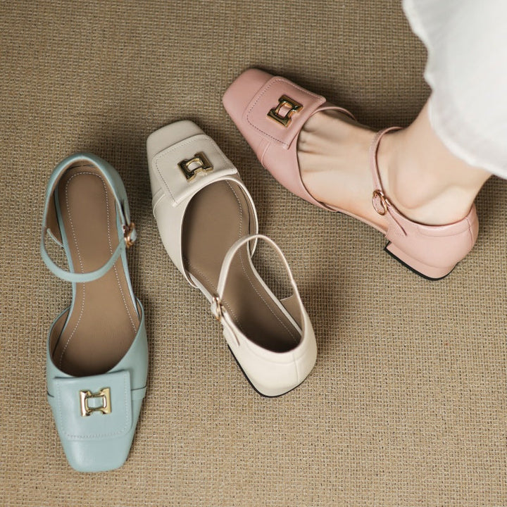 Buckle leather Mary-Janes styled with cropped trousers