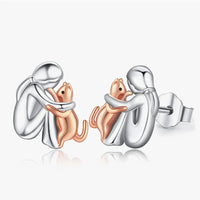 Eternal Embrace: Rose Gold Cat Hug Earrings