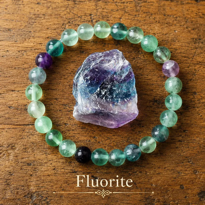 Genuine natural fluorite healing bracelet - crystal beaded stretch bracelet