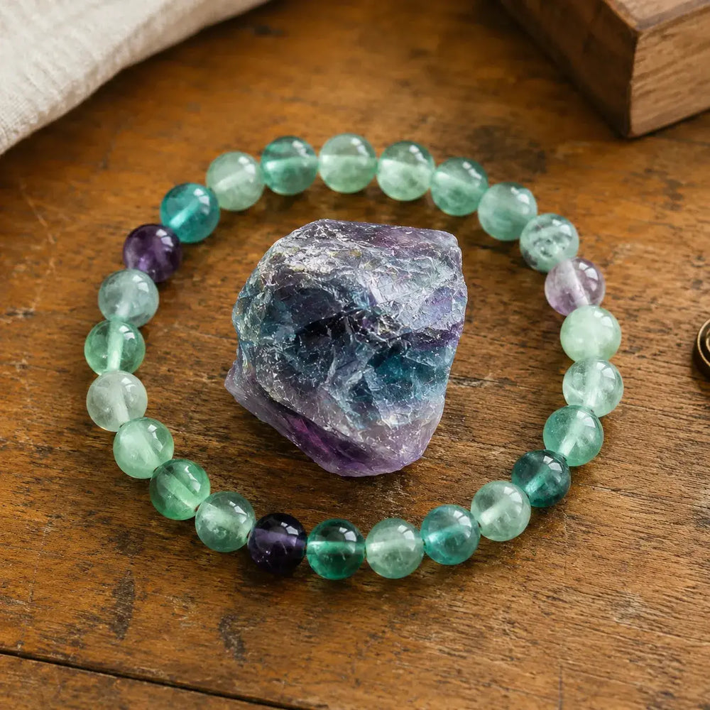 Fluorite bracelet on wrist for focus and mental clarity