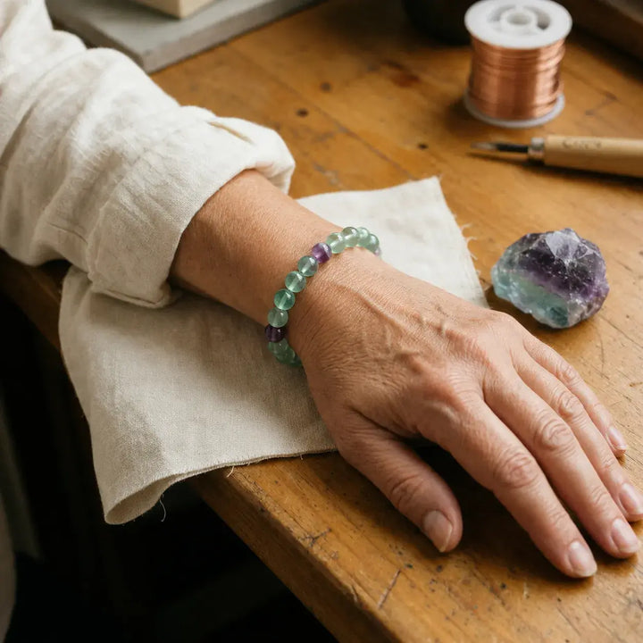 Fluorite beaded bracelet - clarity healing crystal jewelry