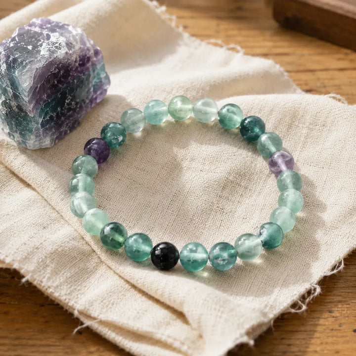Fluorite bracelet stacked as a complete healing crystal set