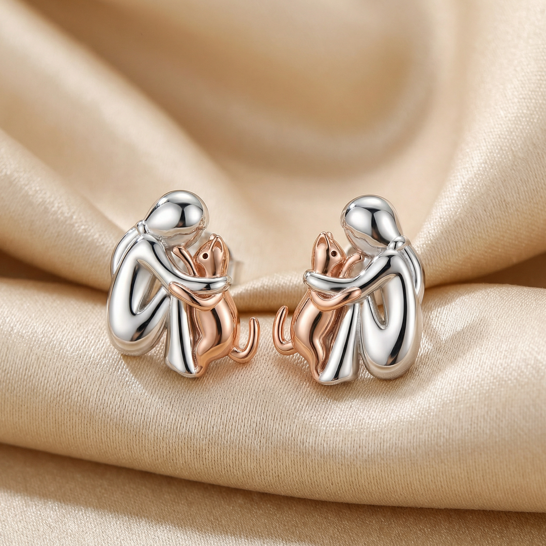 Eternal Embrace: Rose Gold Cat Hug Earrings