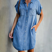 Beatrice™ - Fit Denim Shirt Dress with Buttons
