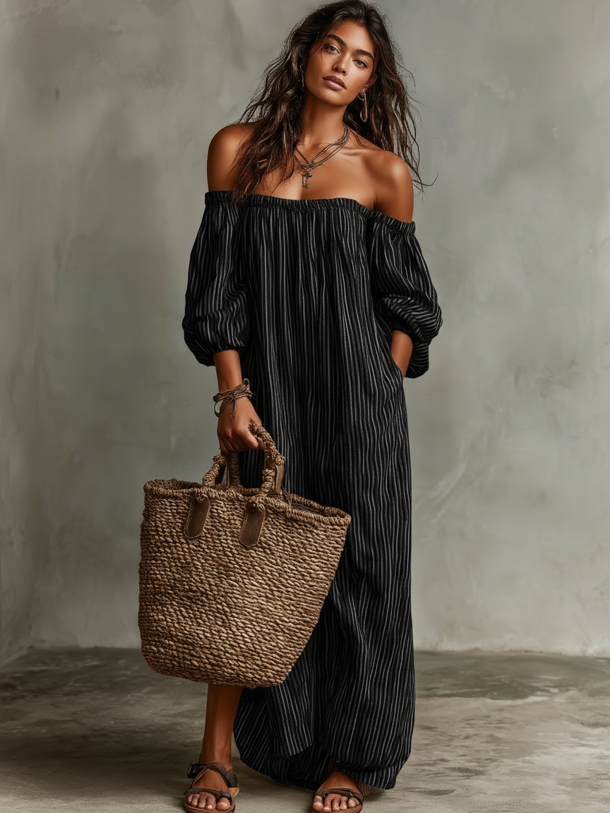 Araminta™ - Off-Shoulder Long Sleeve Maxi Dress