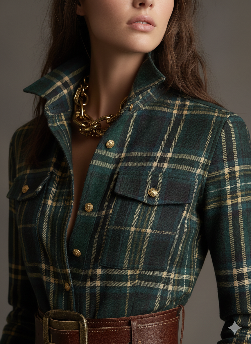 Solaria™ - Plaid Maxi Long Sleeves Dress with Belt