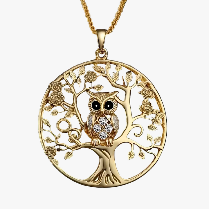 Owl and Tree of Life Gold Necklace