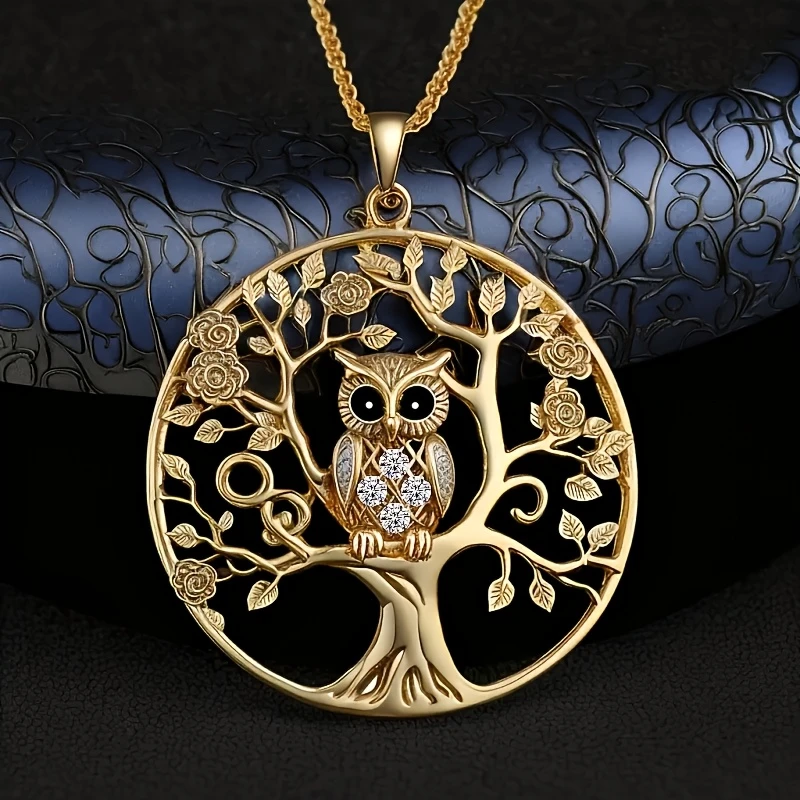 Owl and Tree of Life Gold Necklace
