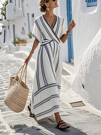 Devienne™ - Striped Twist-Front Maxi Dress