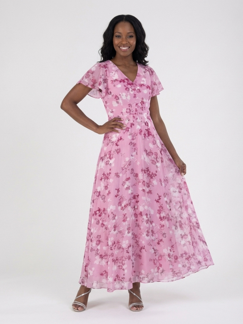 Ismeria | Elegant Floral Chiffon Maxi Dress