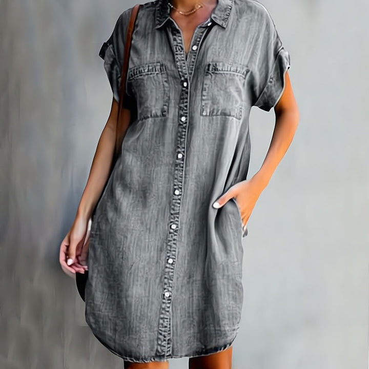 Beatrice™ - Fit Denim Shirt Dress with Buttons