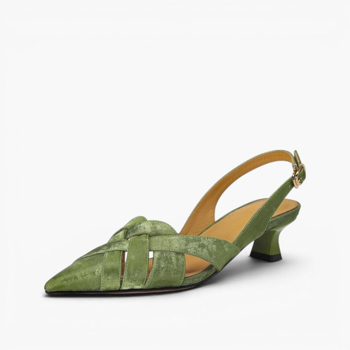 Women's woven leather slingback heels, side profile