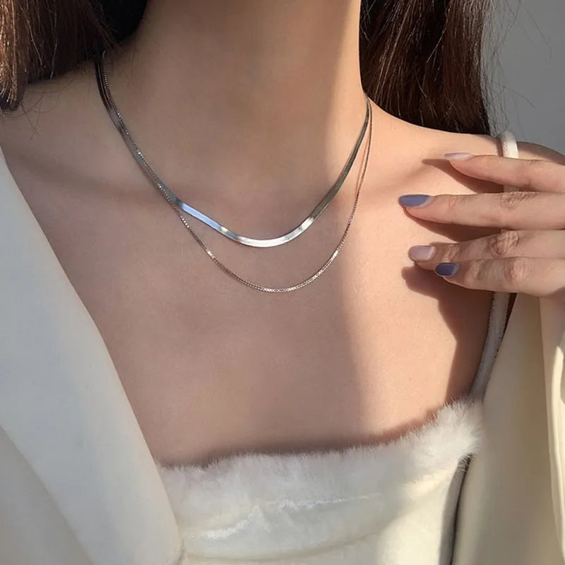 White Gold Layered Snake Necklace