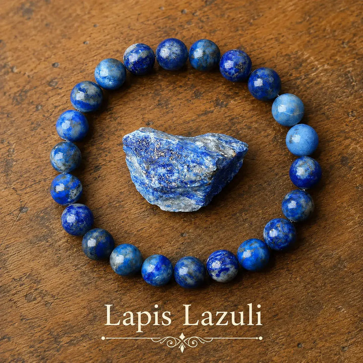 Genuine natural lapis lazuli healing bracelet - blue crystal beaded stretch bracelet