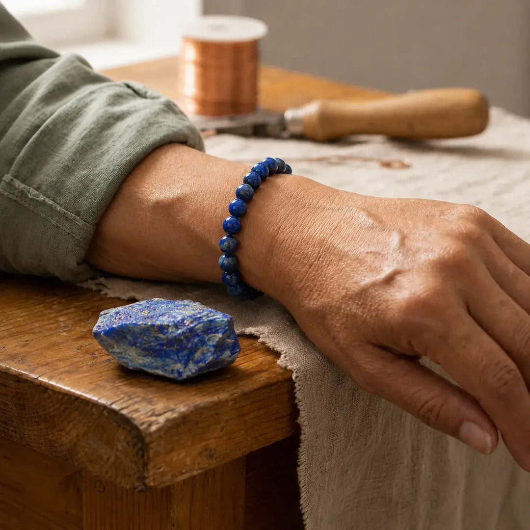 Lapis lazuli beaded bracelet - wisdom healing crystal jewelry