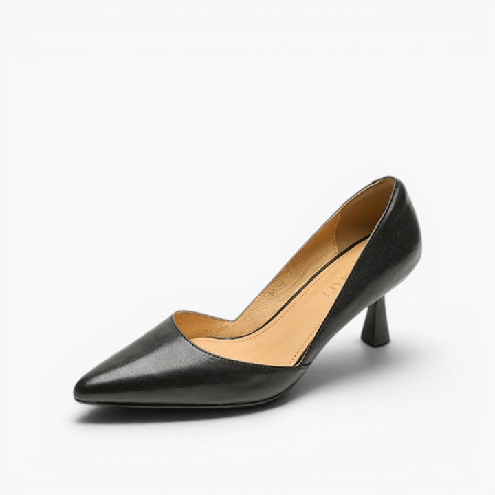 Gretchen | Pointed Leather Mid-Heel Pumps