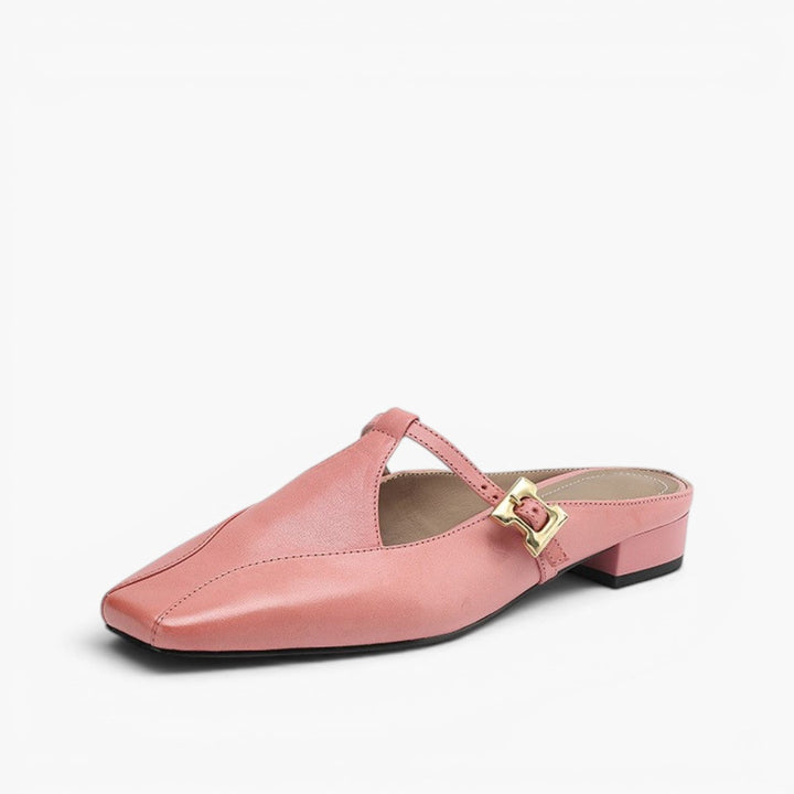 Close-up of low heel on Lydia leather mules