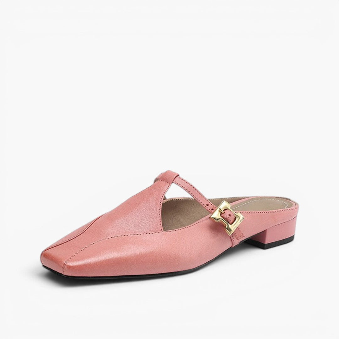 Edith square-toe T-strap leather mules in Blush Terracotta, side profile