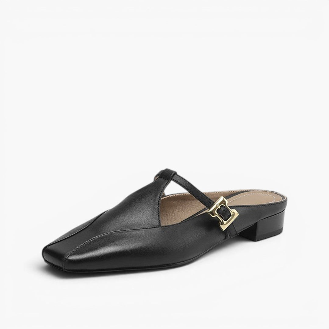 Lydia | Square-Toe Leather Heeled Mules