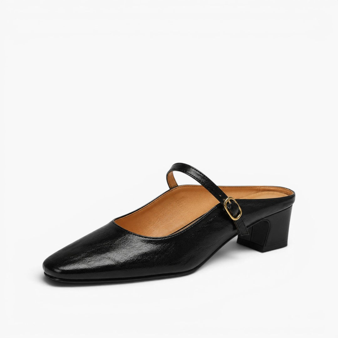 Felicity | Strap Leather Heeled Mules