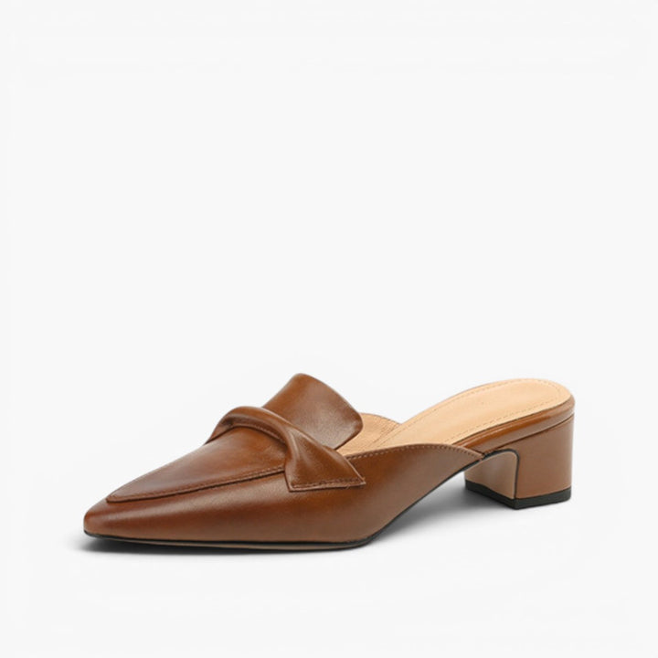 Women's pointed leather mules, side profile