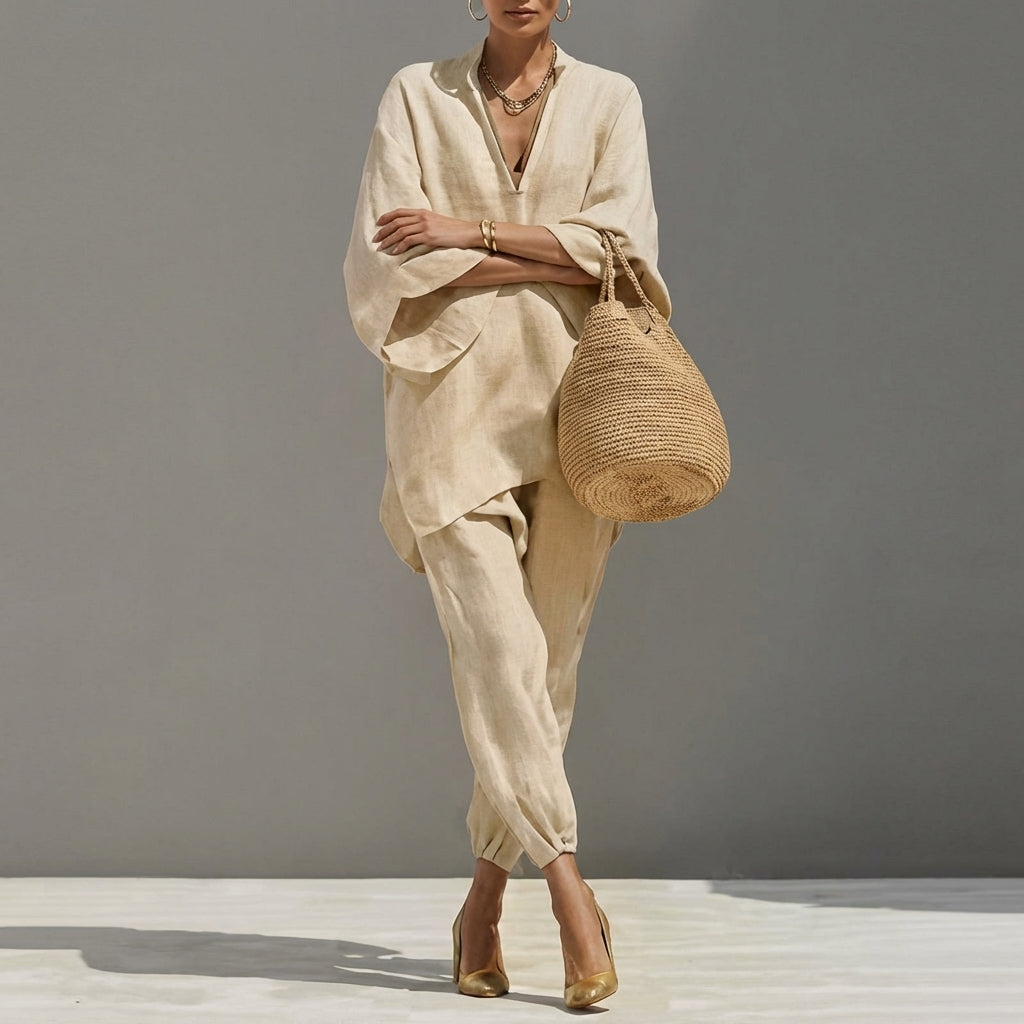 Marina | Completo Casual Due Pezzi con Collo a V per Donna