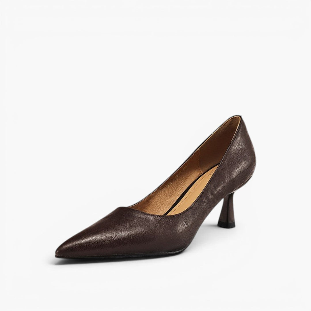 Bernice pointed lambskin leather pumps in Espresso Brown, side profile