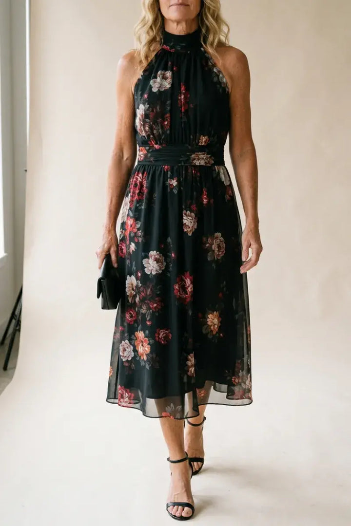 Naomi™ - Floral Halter Chiffon Maxi Dress