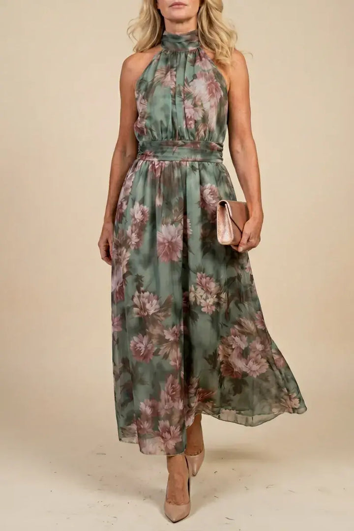 Naomi™ - Floral Halter Chiffon Maxi Dress