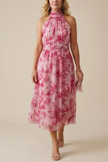 Naomi™ - Floral Halter Chiffon Maxi Dress