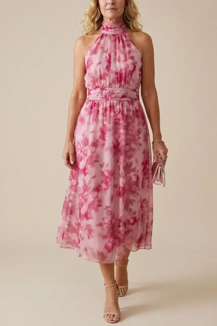 Naomi™ - Floral Halter Chiffon Maxi Dress