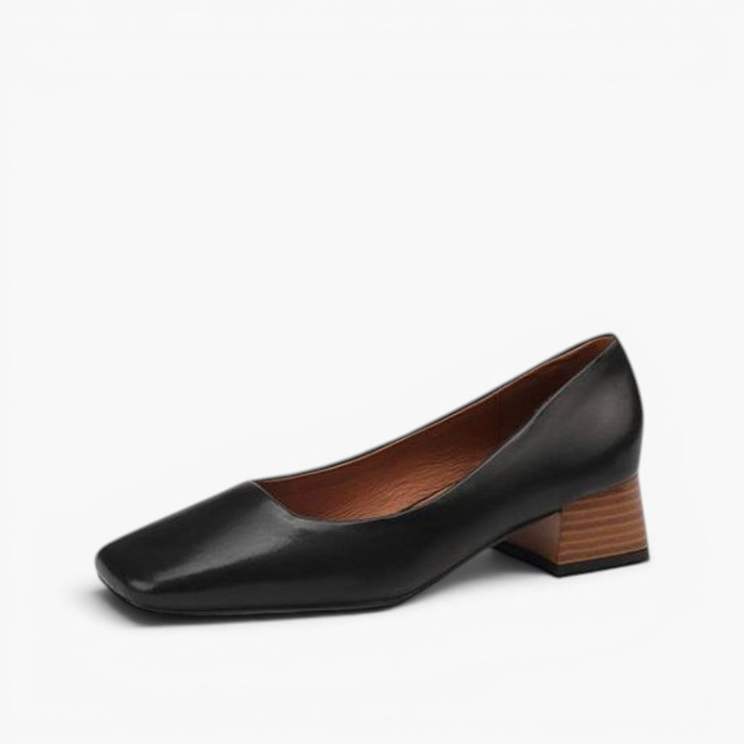 Women's square-toe leather low pumps, front view