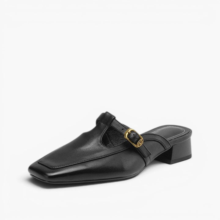 Edith | Square-Toe T-Strap Leather Mules