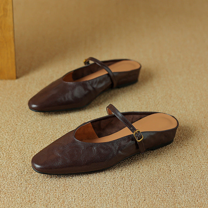 Simone | Strap Leather Flat Mules