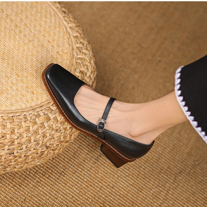 Antoinette | Square-Toe Leather Mary-Jane Heels