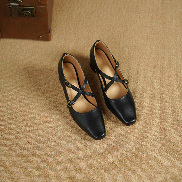 Deborah | Cross-Strap Leather Mary-Jane Heels