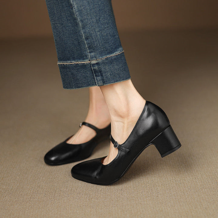 Theodora | Strap Leather Block Heels