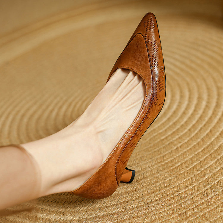 Pointed leather heel, back view showing the 2-inch heel