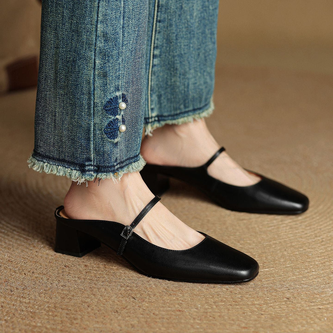 Florence | Square-Toe Leather Block Mules