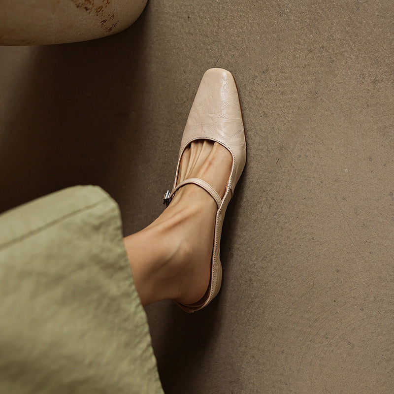 Camille | Square-Toe Leather Heeled Mules