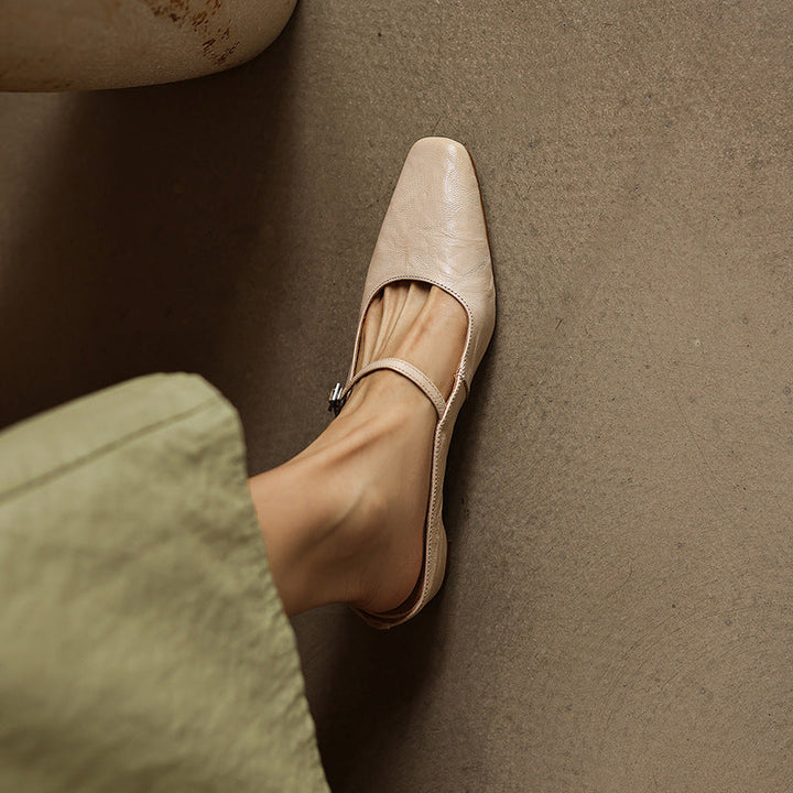 Camille | Square-Toe Leather Heeled Mules