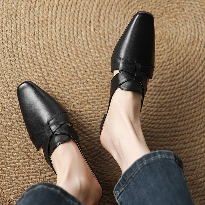 Carmen | Cross-Strap Leather Heeled Mules