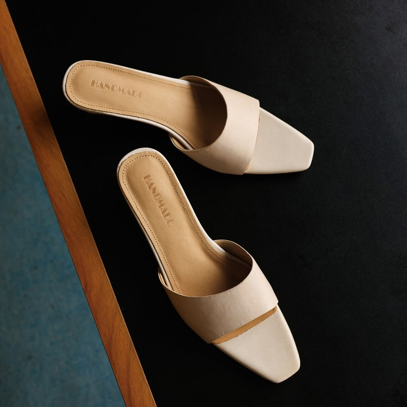 Nadine | Square-Toe Leather Wedge Mules