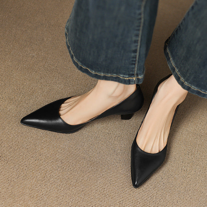 Adeline | Pointed Leather Kitten Heels