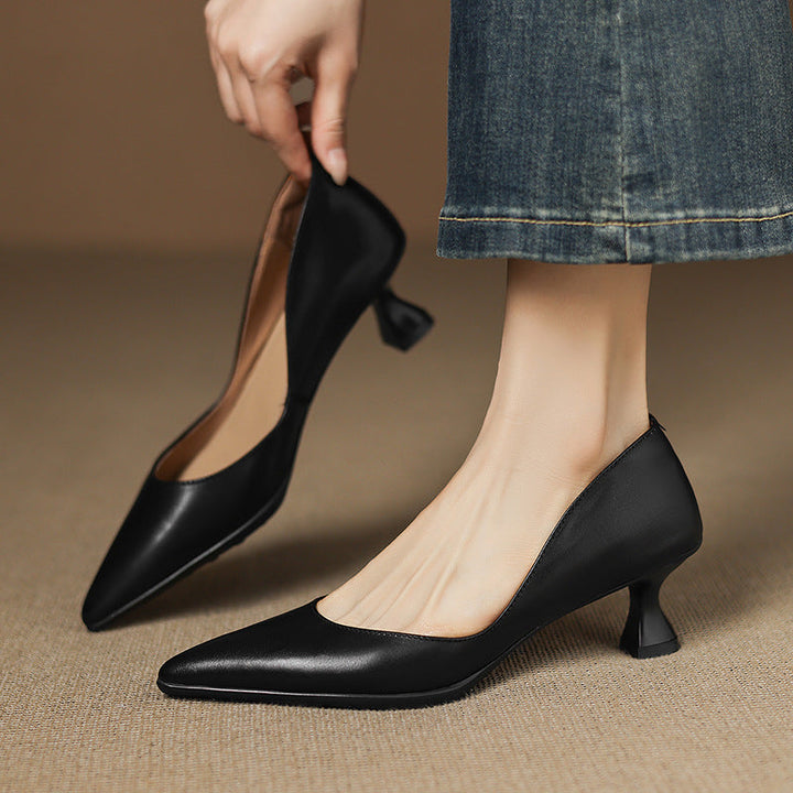 Adeline | Pointed Leather Kitten Heels