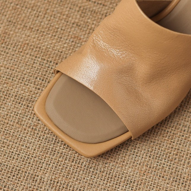 Gloria square-toe leather wedge mules, both colors side by side