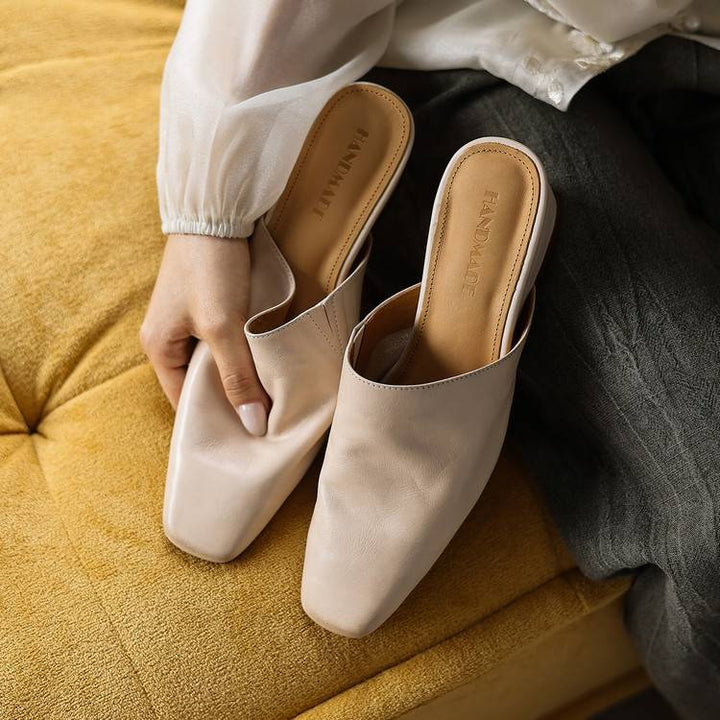 Genevieve | Square-Toe Leather Wedge Mules