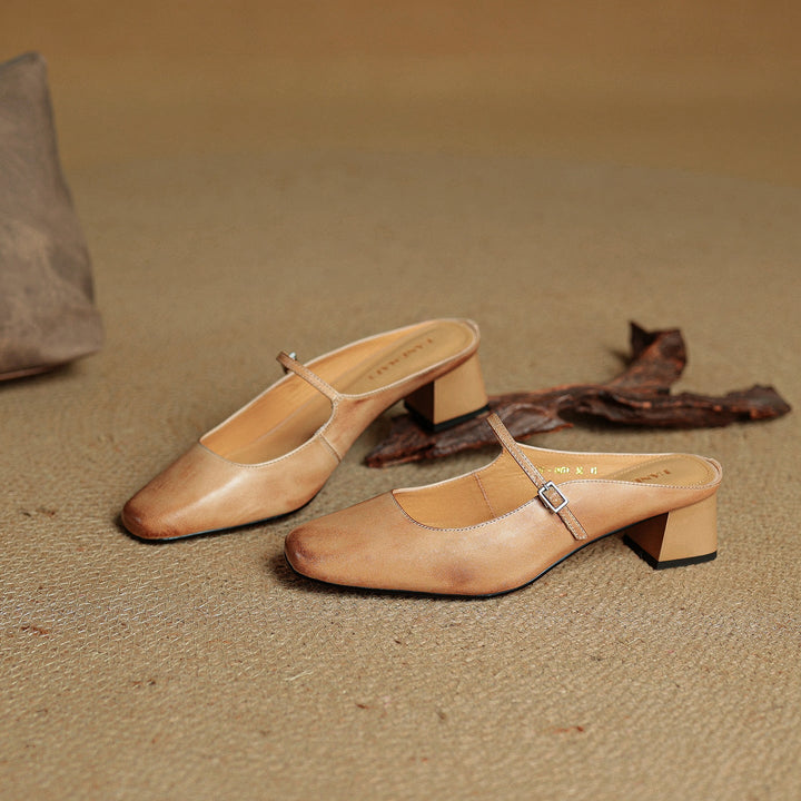Florence | Square-Toe Leather Block Mules